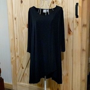 Ladies Chico's brand black pullover blouse with asymmetrical side slit, sz 2.